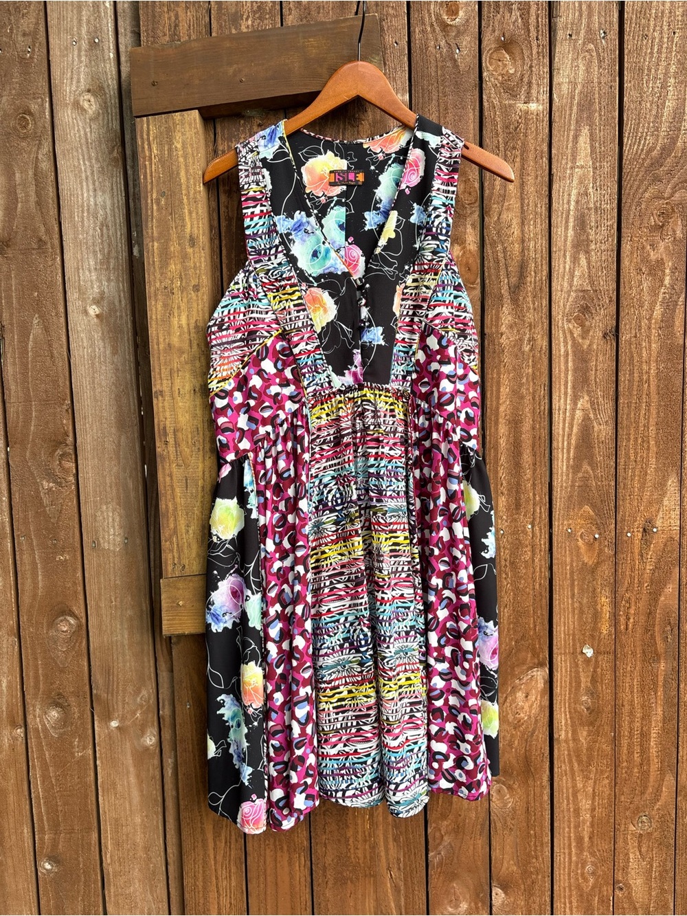 Isle by Melis Kogan Colorful Patchwork Sleeveless Dress